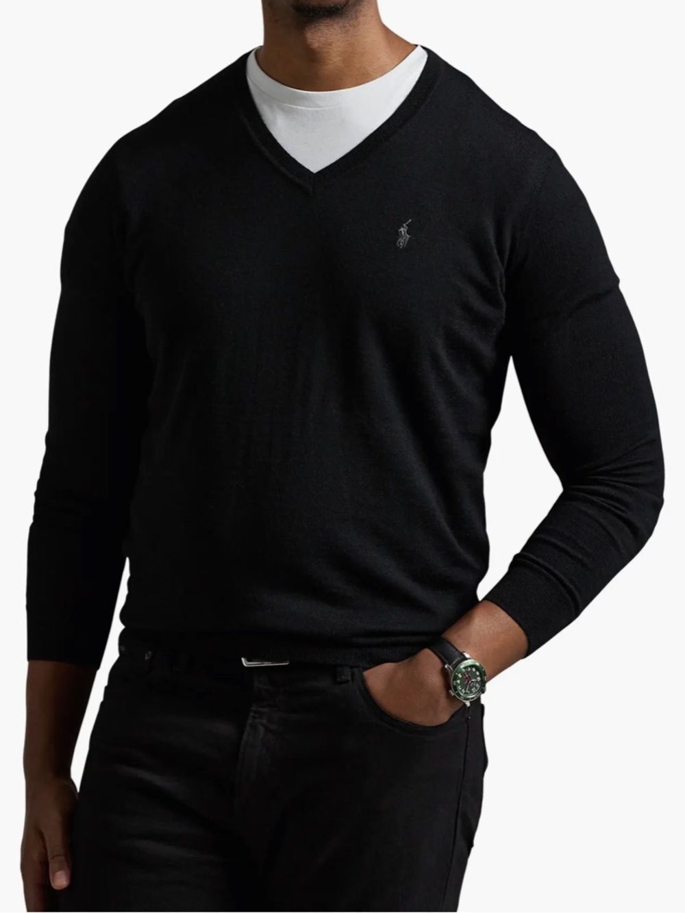Men’s Polo Ralph Lauren 3XLT Black Merino Wool V Neck Sweater NWT